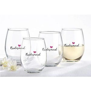 Bridesmaids Pink Heart Stemless Wine Glass 4 pcs